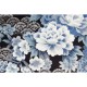 coupon tissu Japonais 55x49cm grue pin fleur argenté bleu noir 104 [SEIGAIHA]