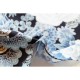 coupon tissu Japonais 55x49cm grue pin fleur argenté bleu noir 104 [SEIGAIHA]