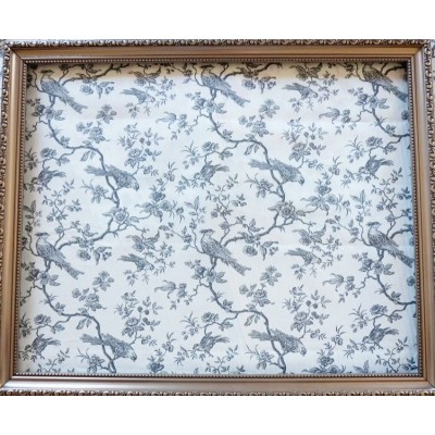 coupon 70x50 tissu Toile de Jouy MINI MESANGE (petit, gris fd blanc)