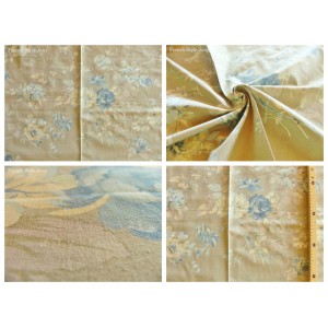 tissu coupon / par 50cm : FLEUR MANON bleu fond grège