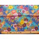 coupon tissu Japonais traditionnel fleuri doré fond bleu 1
