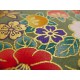 coupon tissu Japonais traditionnel 55x49cm fleuri doré fond vert 4