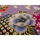 coupon tissu Japonais traditionnel 55x49cm fleuri doré fond violet 7