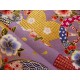 coupon tissu Japonais traditionnel 55x49cm fleuri doré fond violet 7