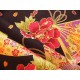 coupon tissu Japonais traditionnel 55x49cm fleuri doré fond noir 8