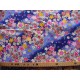 coupon tissu Japonais traditionnel 55x49cm fleuri doré fond bleu 12