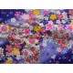 coupon tissu Japonais traditionnel 55x49cm fleuri doré fond bleu 12