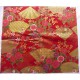 coupon tissu Japonais traditionnel 55x49cm fleuri doré fond rouge 13