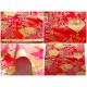 coupon tissu Japonais traditionnel 55x49cm fleuri doré fond rouge 13