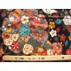 coupon tissu Japonais traditionnel 55x49cm fleuri doré fond noir 14