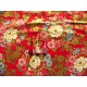 coupon tissu Japonais traditionnel 55x49cm fleuri doré fond rouge 16