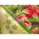 coupon tissu Japonais traditionnel 55x49cm fleuri doré fond vert 17