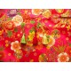 coupon tissu Japonais traditionnel 55x49cm fleuri doré fond fuchsia 18