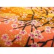 coupon tissu Japonais traditionnel 55x49cm fleuri doré fond orange 23