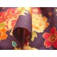 coupon tissu Japonais traditionnel 55x49cm fleuri doré fond bleu nuit 27