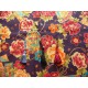 coupon tissu Japonais traditionnel 55x49cm fleuri doré fond bleu nuit 27