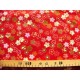 coupon tissu Chirimen Japonais traditionnel 55x49cm fleuri fond rouge 30