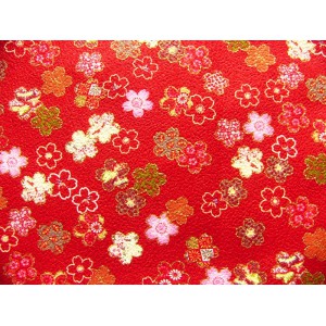 coupon tissu crêpe Chirimen Japonais 55x49cm sakura fleur rouge 30 [C-KOZAKURA]