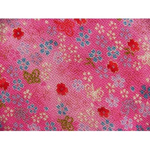 coupon tissu crêpe Chirimen Japonais 35x24cm fleur doré rose 31