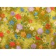 coupon tissu Chirimen Japonais traditionnel 35x24cm fleuri fond vert 32