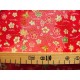 coupon tissu Chirimen Japonais traditionnel 35x24cm fleuri fond rouge 33