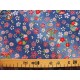 coupon tissu Chirimen Japonais traditionnel 35x24cm fleuri fond bleu 34
