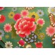 coupon tissu Japonais traditionnel 55x49cm fleuri doré fond vert 36