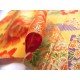 coupon tissu Japonais traditionnel 55x49cm fleuri doré fond orange 40