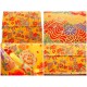coupon tissu Japonais traditionnel 55x49cm fleuri doré fond orange 40