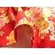coupon tissu Japonais traditionnel 55x49cm fleuri fond rouge 41