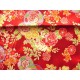 coupon tissu Japonais traditionnel 55x49cm fleuri fond rouge 41