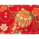 coupon tissu Japonais traditionnel 55x49cm fleuri doré fond rouge 42