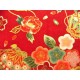coupon tissu Japonais traditionnel 55x49cm fleuri doré fond rouge 42