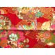 coupon tissu Japonais traditionnel 55x49cm fleuri doré fond rouge 43