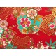 coupon tissu Japonais traditionnel 55x49cm fleuri doré fond rouge 43