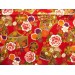 coupon tissu Japonais 55x49cm demi éventail fleur doré rouge 44 [IRODORI]