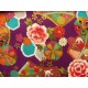 coupon tissu Japonais traditionnel 55x49cm fleuri doré fond violet 47