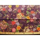 coupon tissu Japonais traditionnel 55x49cm fleuri doré fond violet 48