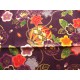 coupon tissu Japonais traditionnel 55x49cm fleuri doré fond violet 48