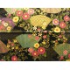 coupon tissu Japonais traditionnel 55x49cm fleuri doré fond noir 49
