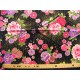 coupon tissu Japonais traditionnel 55x49cm fleuri doré fond noir 51