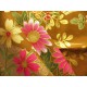 coupon tissu Japonais traditionnel 55x49cm fleuri doré fond ocre 52