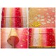 coupon tissu Chirimen Japonais traditionnel 55x49cm fleuri doré fond rouge 56