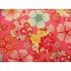 coupon tissu Chirimen Japonais traditionnel 55x49cm fleuri doré fond rose 57