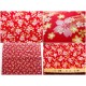 coupon tissu Japonais traditionnel 55x49cm fleuri doré fond rouge 60