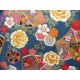 coupon tissu Japonais traditionnel 55x49cm fleuri doré fond bleu paon 61