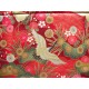 coupon tissu Japonais traditionnel 55x49cm grue fleuri doré fond rouge 62