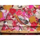 coupon tissu Japonais traditionnel 55x49cm Geisha fleuri doré fond bordeaux 63
