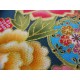 coupon tissu Japonais traditionnel 55x49cm fleuri tambour doré fond bleu paon 65