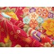 coupon tissu Japonais traditionnel 55x49cm fleuri doré fond rouge 66